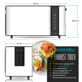 Arendo Toaster Edelstahl, mit Brötchenaufsatz, Display - Touch, wärmeisoliert, verschiedene Schlitze