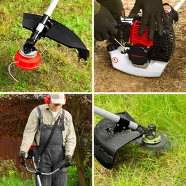 Eberth Motorsense Freischneider Rasentrimmer Multitool 2in1 Benzin, Tragegurt Inklusive, 3PS, 52ccm Hubraum, 2-Takt Motor Luftgekühlt, Fadenkopf mit Tippautomatik, Dickichtmesser, Seilzugstart