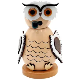 Dekohelden24 Holz-Räucherfigur Eule in beige, L/B/H 7,5 x 6 x 12 cm