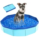 Gehanico Hundepool Planschbecken Badewanne | Wasserbecken Faltbarer Hunde Planschbecken Stabile Hundebadewanne rutschfeste Swimmingpool für Katzen Große & Kleine Hunde (30 * 10,Blau)