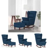 Schaukelsessel Und Hocker Mit Holzbeinen Blau Samt - Schaukelstühle - Blau - The Living Store