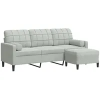 vidaXL 3-Sitzer-Sofa mit Hocker Hellgrau 180 cm Samt