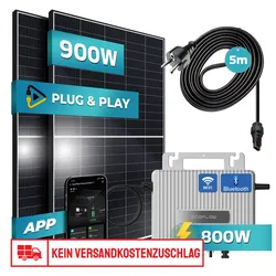 SUNNIVA® 900W Balkonkraftwerk 800W komplett Steckdose - Ecoflow Stream 800W Wechselrichter - PV Solaranlage Komplettset - 2x 450W (900W) Solarmodule - inkl. 5m Kabel - Bluetooth, WIFI