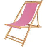 Holz Sonnenliege mit Bezug in pink - Bambus Liegestuhl Garten Liege Strandliege