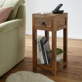 FineBuy Massivholz Beistelltisch Telefontisch 30 x 30 x 68 cm mit Schublade
