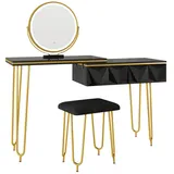 Vicco Schminktisch Bella Schwarz, 120 cm mit LED Spiegel und Hocker