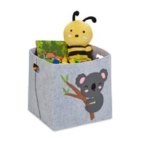 Relaxdays Aufbewahrungskorb Filz, Koala-Motiv, Filzkorb für Kinder, faltbar, HBT: 33 x 34 x 32 cm, Spielzeugkorb, grau