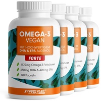 Omega-3 vegan FORTE - 480 Kapseln - 2000 mg Algenöl pro Tag - hochdosiert mit 630mg DHA + 420 mg EPA - vegane Omega-3 Algenöl Kapseln - DHA:EPA Verhältnis 3:2 - laborgeprüft mit Analyse-Zertifikat