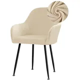 Stretch Stuhlhussen für Esszimmerstühle Samt Stuhlhussen mit gebogener Rückenlehne und Armlehne Bezug für Drehsessel abnehmbar und waschbar für Esszimmer Hochzeit Party Hotel (Beige 6 Stück)