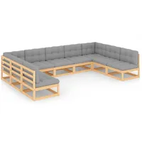 vidaXL 9-tlg. Garten-Lounge-Set mit Kissen Massivholz Kiefer