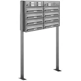 AL Briefkastensysteme 8 Fächer Premium Edelstahl Stand Briefkasten Anlage mit Klingeln, Post A4, modern, robust, wetterfest, Artikelnummer: 132V8S2KS