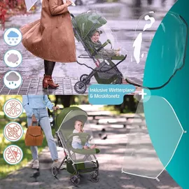 Kidiz KIDIZ® Kinderwagen Kinderbuggy klappbar Liegebuggy Sportwagen Faltbar 360° Räder 5-Punkt Gurt Inkl. Fußsack, Getränkehalter, Regenabdeckung & Moskitonetz verstellbare Rückenlehne &