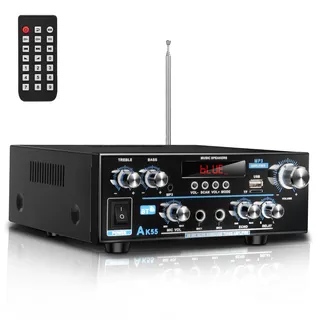 HiFi Verstärker - KKMOL Stereo Verstärker, AK55 Mini Bluetooth 5.0 Radio Audio Verstärker Receiver, 70W X 2 Audio Verstärker Receiver Digital Amplifier Endstufe mit USB, SD Card, Fernbedienung