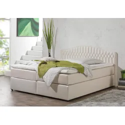 Boxspringbett MAINTAL, beige (creme), Liegefläche B/L: 180cm x 200cm, H2, Bonnell-Federkernmatratze, Seitliche Einfassung Unterbox und Obermatratze: Mikrovelours (100% Polyester), Spiegelfläche der Unterbox und Obermatratze: 100% Polyester, Komplettbetten, in diversen Ausführungen