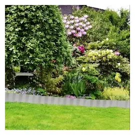 Relaxdays Rasenkante 10m, Beetbegrenzung aus Metall, verzinkt, flexibel, Umrandung f. Beet oder Rasen, 16cm hoch, silber
