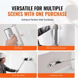 Vevor Trockenbau-Spachtelklingen-Set, 254/406/610/813/1016 mm Spachtelklingen + 862-2072 mm Verlängerungsgriffstange, Edelstahlmesser, Spachtelwerkzeuge, für Gipskarton/wandplatten/gipskartonplatten