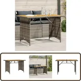 Gartentisch mit Holzplatte Grau 110x68x70 cm Poly Rattan - Gartentisch - Esstisch - Gartenmöbel - Terrassenmöbel - Polyrattan