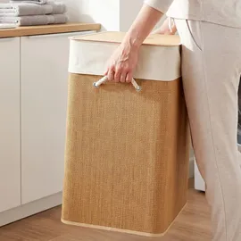 Homcom Bambus Wäschekorb mit Deckel 100 L Wäschesammler mit Seilgriffen, herausnehmbarer Wäschesack, Laundry Baskets Wäschesortierer für Waschküche Schlafzimmer Badezimmer Braun