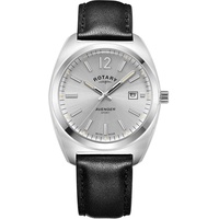 Rotary Herren Quartz Armbanduhr, 38.50mm Gehäusegröße mit Silber analog Zifferblatt und schwarz Lederarmband Armband GS05480/59