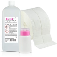NAILS FACTORY | N&BF Nagel Cleaner Set 1000ml | Dispenser Pumpflasche | 1000 Zelletten Cellulose Pads (2 Rollen à 500 Stück) - 99% Isopropanol-Alkohol isopropylalkohol 1L – für Gelnägel (Pink 150ml)