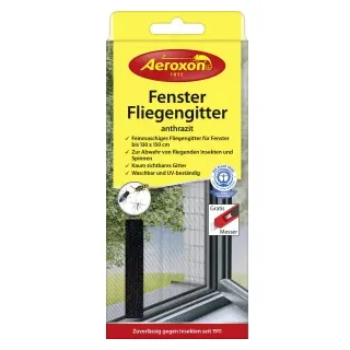 Aeroxon® Fenster-Fliegengitter, Feinmaschiges, UV-beständiges Fliegengitter zur Abwehr fliegender Insekten, 1 Packung = 1 Fliegengitter, Farbe: anthrazit