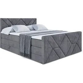 altdecor Boxspringbett mit Fußteil, 2 Matratzen und Topper - 160x200 cm - BARWA-Z KING - Dunkelgrau Samt - Polsterbett mit, H3- und H4- Matratzen,... - Dunkelgrau