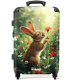 NoBoringSuitcases.com Kinderkoffer, Kinder Koffer, Koffer Groß, Koffer Kinder, TSA Schloss, Trolley Kinder, Großer Koffer, Suitcase, Koffer Mittelgroß (Hase - Grün, 67 cm - 72 L)