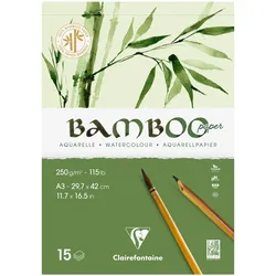 Clairefontaine 2x Bamboo, 1-seitig geleimter Block mit 15 Blatt Bambuspapier, A3, 250g - 975920C