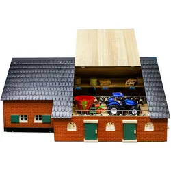 KidsGlobe Viehstall mit Bauernhaus aus Holz, Maße 75x55x32cm, Maßstab 1:32