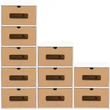 BigDean 10er Boxen-Set mit Sichtfenster & Schublade - Pappkarton aus Kraftpapier - Schuhbox Spielzeug-Box Aufbewahrung für Zubehör & Accessoires