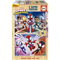 Educa - Holzpuzzle 16 Teile für Kinder ab 3 Jahren | Spidey und Seine Super-Freunde, Puzzleset, Spiderman, Marvel (19579)