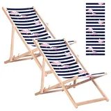 2x Strandliege Liegestuhl Gartenliege Buchenholz Flaming