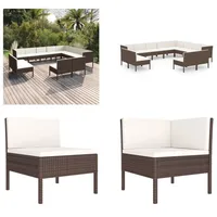 vidaXL 12 tlg. Garten Lounge Set mit Auflagen Poly Rattan Braun - Garten-Sofagarnitur - Garten-Sofagarnituren - Gartensofa-Set - Gartensofa-Sets - Braun