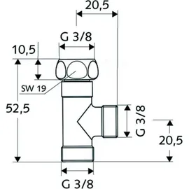 Schell T-Stück G 3/8 IGxG 3/8 AG, f NA-/Spültischv., vc
