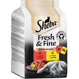 Sheba Fresh & Fine in Sauce - Hochwertiges Katzen Nassfutter - Rind Huhn - Für die tägliche Abwechslung im extra kleinen Portionsbeutel - 36 x 50g