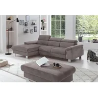 Ecksofa COTTA "Komaris L-Form", grau, B:244cm H:72cm T:166cm, Microfaser PRIMABELLE (100% Polyester), Kunstleder SOFTLUX(100%Polyurethan), Feinstruktur (100% Polyester), Kunstleder SOFTLUX/Struktur (100%Polyurethan, 90%Polyester, 10% Polyacryl), Sofas, mit Kopfteilverstellung, wahlweise Bettfunktion,Stauraum & Beleuchtung, Topseller
