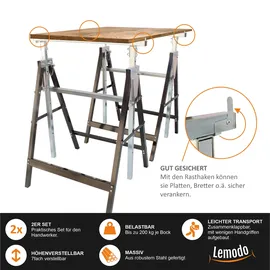 Lemodo Arbeitsbock 2er Set, höhenverstellbar, Klappbock mit 200 kg Tragkraft