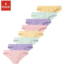 PETITE FLEUR Bikinislip PETITE FLEUR, Kinder, Gr. 158/164, 8 Stk., bunt (gelb, lila, mint, rosa), Jersey, Obermaterial: 95% Baumwolle, 5% Elasthan, bedruckt, unifarben, Unterhosen, mit Sternen-Print und unifarben