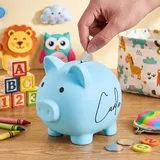 Personalisierte Schwein Spardose mit Namen für Kinder & Erwachsene, Sparbox für Scheine und Münzen, originelles personalisiertes Geschenk, 6 Farben & 3 große Größen