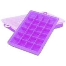 Intirilife 2x Eiswürfelformen in LILA – 2er Set à 24 Fächer Eiswürfel Silikonformen mit Deckel – Flexibler Eiswürfelbehälter Verschließbar