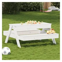 vidaXL Picknicktisch mit Sandkasten für Kinder Weiß Massivholz Kiefer