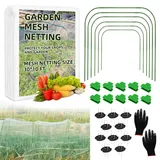 Gartennetz-Set, 3,4 x 9,4 m, ultrafeines Netz, Vogelschutznetz mit Gartenringen zum Schutz von Garten, Gemüse, Blumen, Sträuchern, Obstbäumen im Innen- und Außenbereich, Pflanzenbeete, Gewächshaus