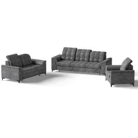 Beautysofa Polstergarnitur Snap, (mit Schlaffunktion, Bettkasten, verstellbare Kopfstützen, 3-Sitzer + 2-Sitzer + Sessel), stilvoll Polsterset mit schwarze Metallbeine aus Velvetstoff grau