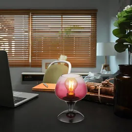 GLOBO Tischleuchte Beistelllampe Schreibtischlampe Metall-Chrom Brombeerfarbe Glas