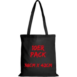 Texxilla Baumwolltasche Mehrpack Classic mit zwei langen Henkeln, Schwarz, schwarz