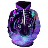 Surwin Kinder Hoodies Junge Mädchen Unisex Kapuzenpullover, 3D Drucken Warme Langarm Sweatshirt Tasche Pullover Hoodie Streetwear (Lila Tiger,130cm) - 130