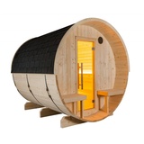 sentiotec Kuusi 240 Canopy Fasssauna aus Fichte Gartensauna mit Dacheindeckung Ø 220 x 240 cm