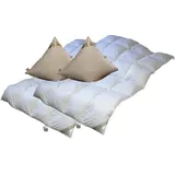 Betten Hofmann 2 Stück Set leichte Kassetten Daunendecke 4x6, 135x200 cm + Kissen 80x80 cm Doppelpack, 4-teilig, Ganzjahresdecken, waschbar, 100% Natur,