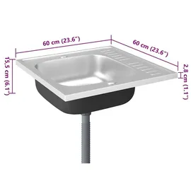 vidaXL Spüle mit Abtropffläche silber Edelstahl Handbetätigung 600 x 600 mm