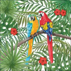 Ambiente 20 Servietten Papier 33x33cm 3-lagig - hochwertige Einweg Papierservietten mit Papageien für Sommer Grillparty Karibik Party Gartenfest Cocktailparty